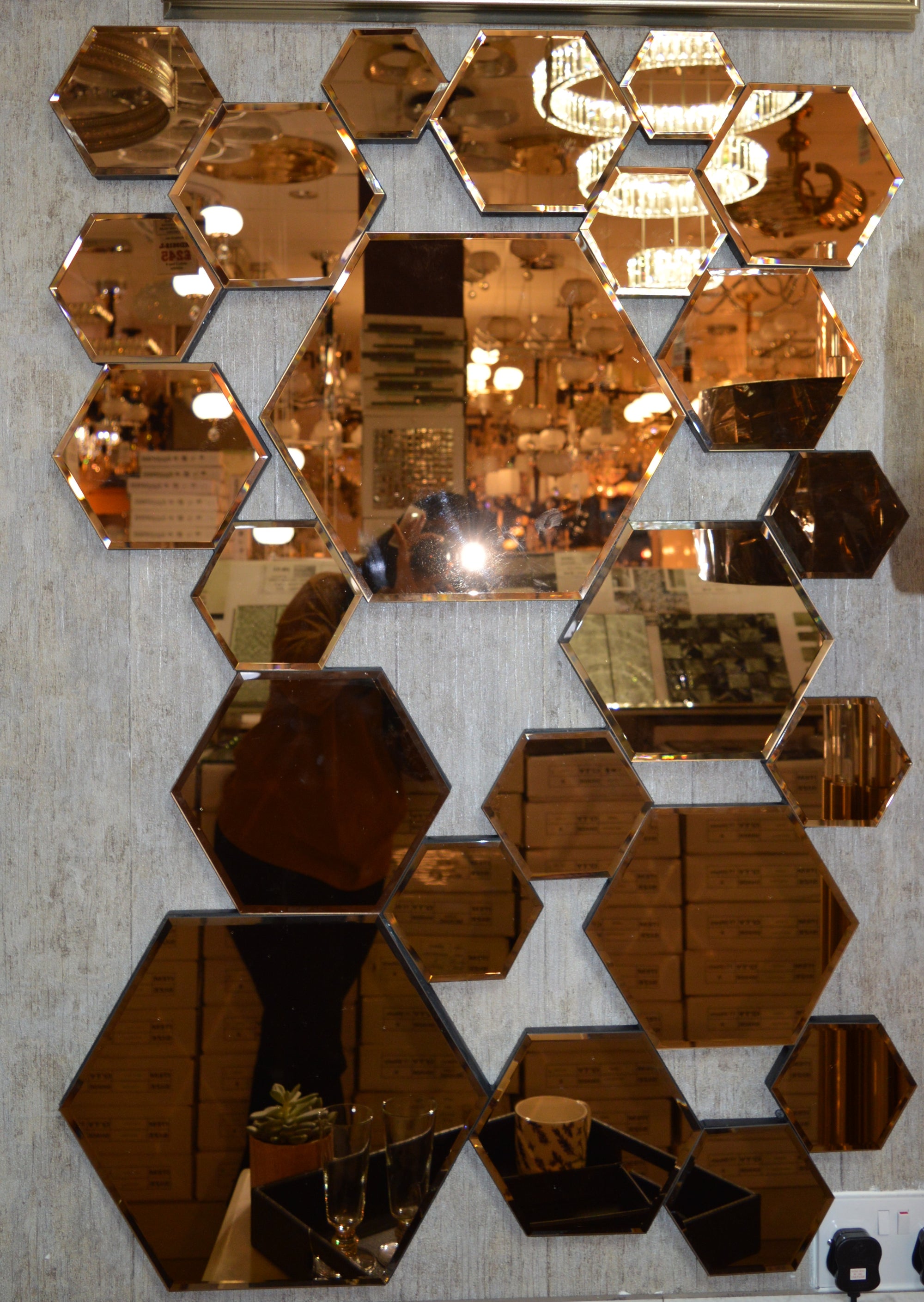 Hexagonal Rosegold and Silver Modern Designer Mirror for Home Decor| Decorative Mirror -120*80cm