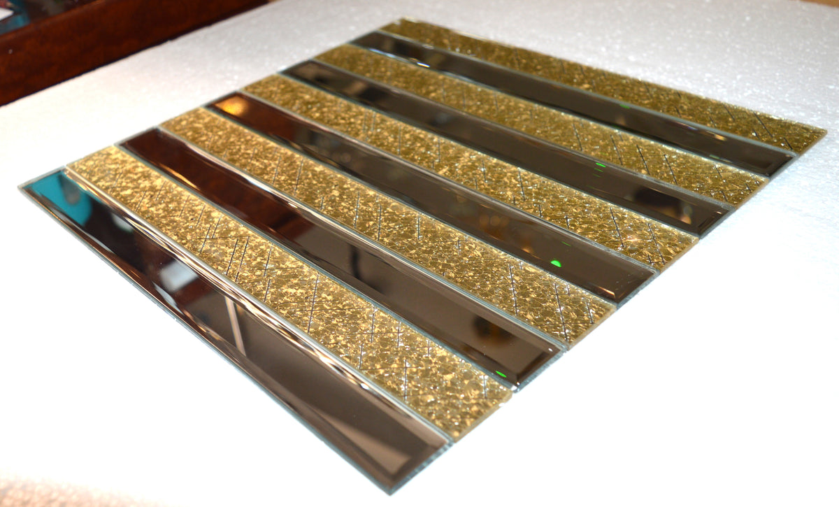 Gold Designed & Mirror Rectangle Glass Mosaic Tiles-300*300*8mm-11sheets-1m2-DZ3301