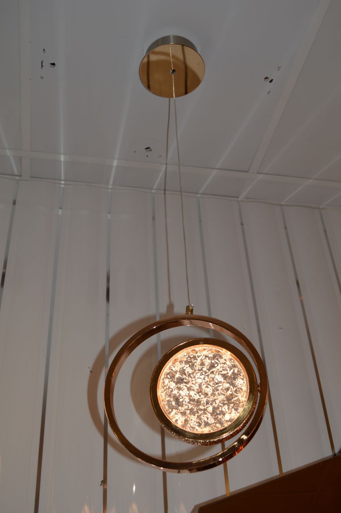 Rosegold Crystal Pendant Light with Rotating Ring-209 with matching different size lights