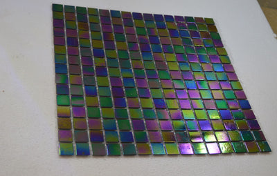 Rainbow Purple Iridescent Diesel Petrol Glass Mosaic Tiles | 1 sheet 327x327x4mm | 10 sheets 1sqm