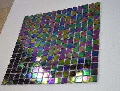 Rainbow Purple Iridescent Diesel Petrol Glass Mosaic Tiles | 1 sheet 327x327x4mm | 10 sheets 1sqm