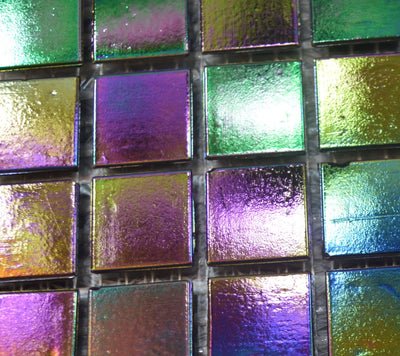 Rainbow Purple Iridescent Diesel Petrol Glass Mosaic Tiles | 1 sheet 327x327x4mm | 10 sheets 1sqm