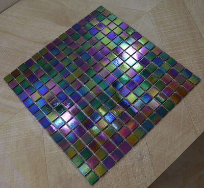 Rainbow Purple Iridescent Diesel Petrol Glass Mosaic Tiles | 1 sheet 327x327x4mm | 10 sheets 1sqm