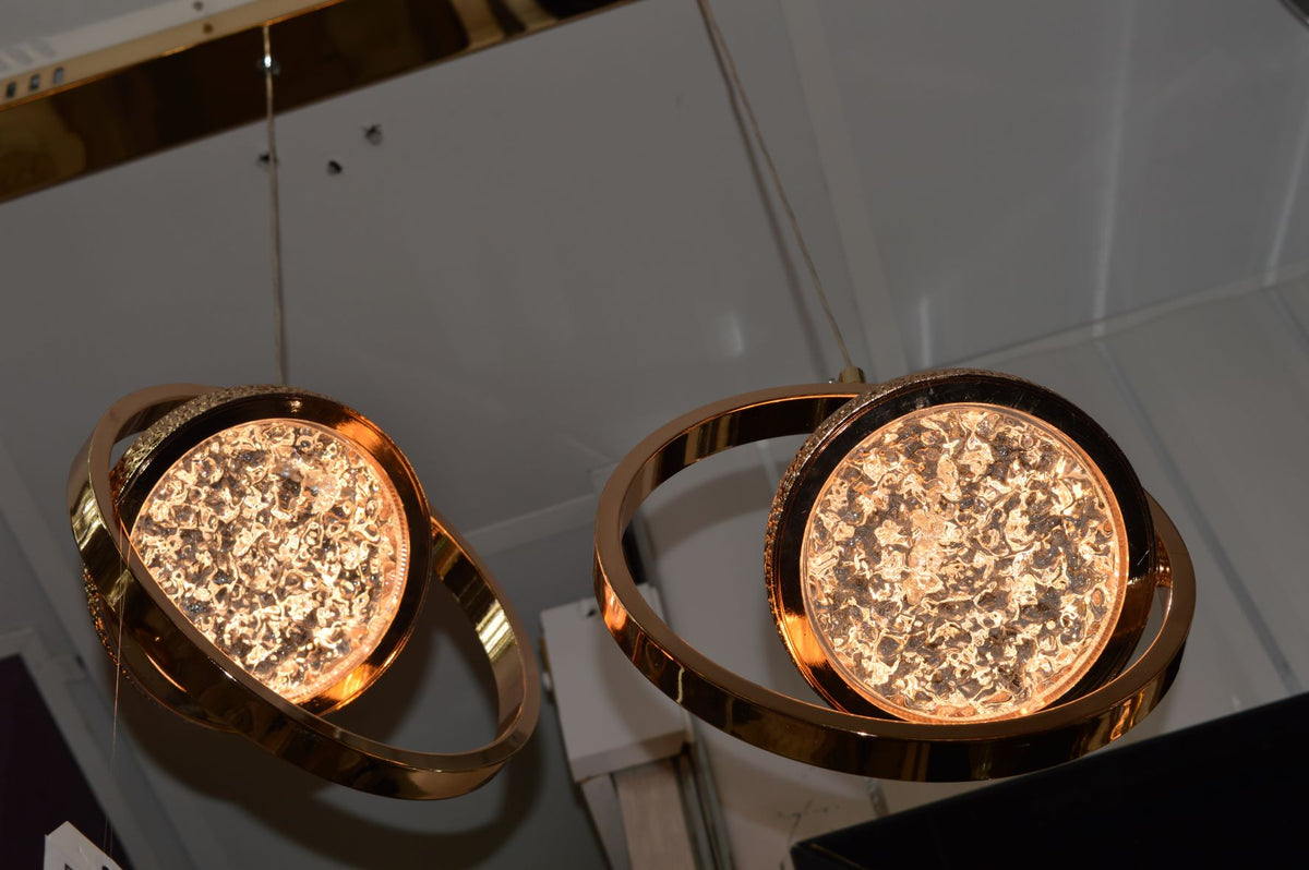 Rosegold Crystal Pendant Light with Rotating Ring-209 with matching different size lights