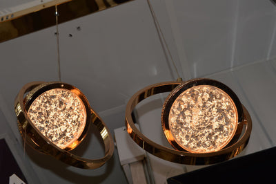 Pendant-Crystal Glass Pendant light with Rotating Ring-2010-1,3 & 5 rings(Rose Gold) with matching wall lights
