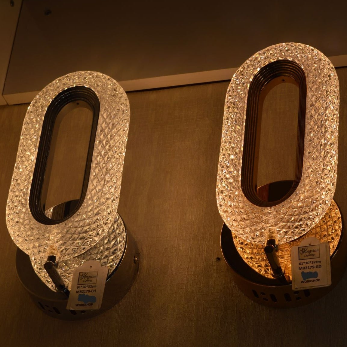 Crystallic Oval Shape Beautiful Warm LED Wall Lights with matching Free Standing Lamps & table lamps -MB2179Chrome & Gold