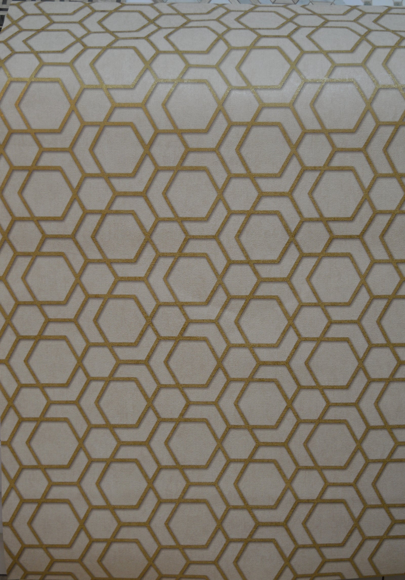 Hexagonal-Trend Collection Wallpapers-Cream & Gold- DK.18184-3
