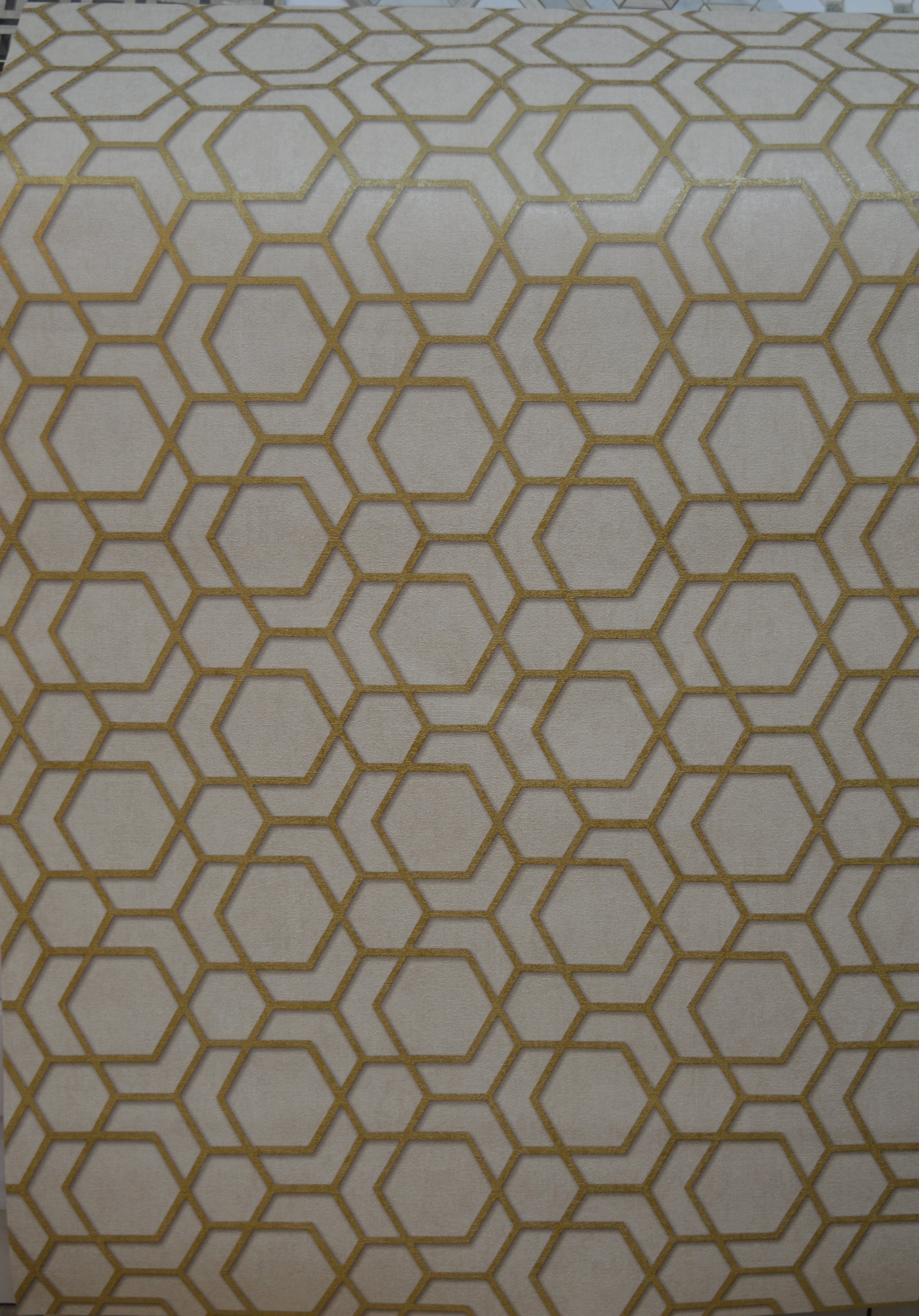 Hexagonal-Trend Collection Wallpapers-Cream & Gold- DK.18184-3