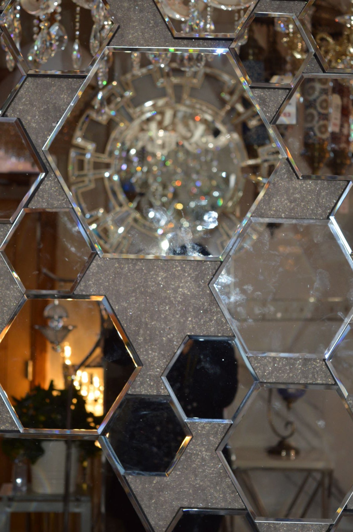 Hexagonal Rosegold and Silver Modern Designer Mirror for Home Decor| Decorative Mirror -120*80cm