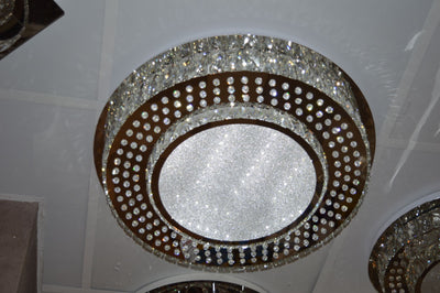 Round Crystallic Flush Mount Ceiling Light-Colour Changing Dimmable with Remote Control-7001-600 & 450-Chrome