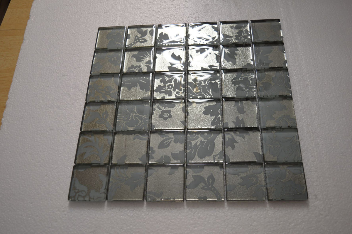 Silver & Grey Leaf Glass Mosaic Tile-300*300*8mm-11sheets-1m2