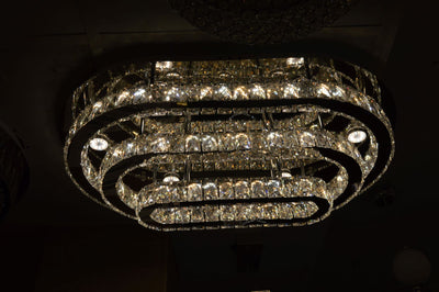 Oval LED 3 Layer Crystal Flush Mount Ceiling Light-Colour Changing Dimmable with Remote Control-9011-800*500-85*55*28cm-72W-Chrome