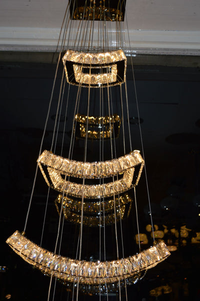 5 & 2 Layer Crystallic LED Chandeliers -Colour Changing Dimmable with Remote Control-5103-550 & 5103-550-5-Chrome & Gold