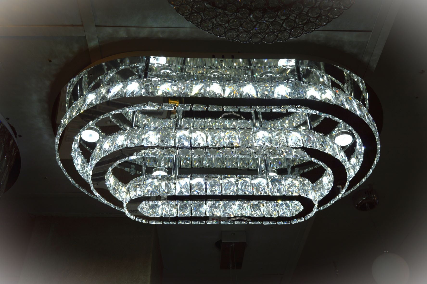 Oval LED 3 Layer Crystal Flush Mount Ceiling Light-Colour Changing Dimmable with Remote Control-9011-800*500-85*55*28cm-72W-Chrome