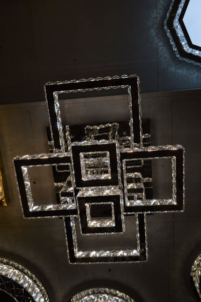 Square Crystallic 6 & 4 tier Flush Mount Ceiling Light-Colour Changing Dimmable with Remote Control-3041-6-Chrome & 3041-650*450-Gold
