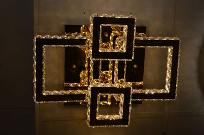 Square Crystallic 6 & 4 tier Flush Mount Ceiling Light-Colour Changing Dimmable with Remote Control-3041-6-Chrome & 3041-650*450-Gold