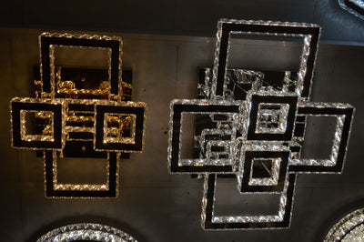 Square Crystallic 6 & 4 tier Flush Mount Ceiling Light-Colour Changing Dimmable with Remote Control-3041-6-Chrome & 3041-650*450-Gold