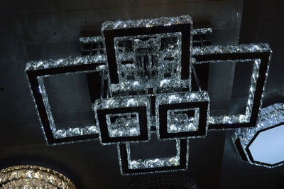 Square Crystallic 6 & 4 tier Flush Mount Ceiling Light-Colour Changing Dimmable with Remote Control-3041-6-Chrome & 3041-650*450-Gold