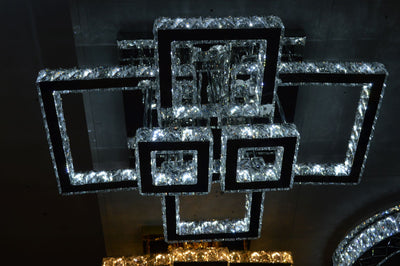 Square Crystallic 6 & 4 tier Flush Mount Ceiling Light-Colour Changing Dimmable with Remote Control-3041-6-Chrome & 3041-650*450-Gold