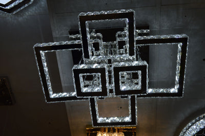 Square Crystallic 6 & 4 tier Flush Mount Ceiling Light-Colour Changing Dimmable with Remote Control-3041-6-Chrome & 3041-650*450-Gold