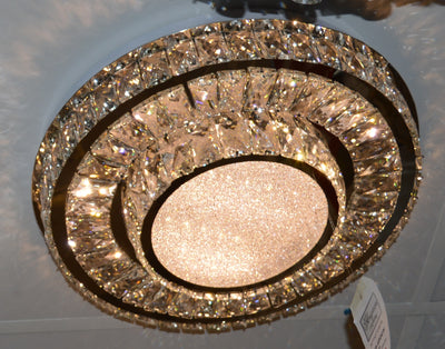 Round Crystallic Flush Mount Ceiling Light-Colour Changing Dimmable with Remote Control-2248-400 & 600-Chrome