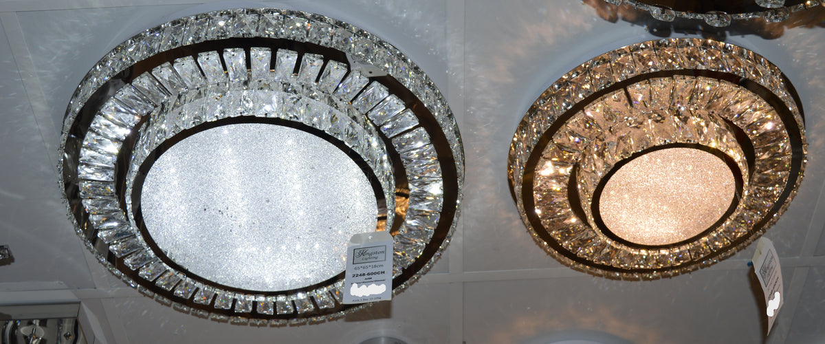 Round Crystallic Flush Mount Ceiling Light-Colour Changing Dimmable with Remote Control-2248-400 & 600-Chrome