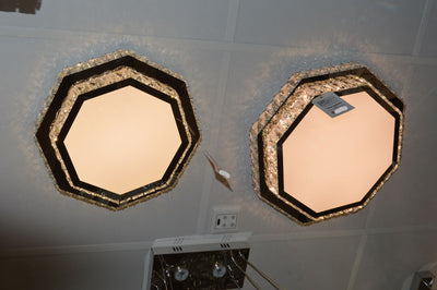 Hexagonal Crystallic Flush Mount Ceiling Light-Colour Changing Dimmable with Remote Control-7558-400 & 500-Chrome