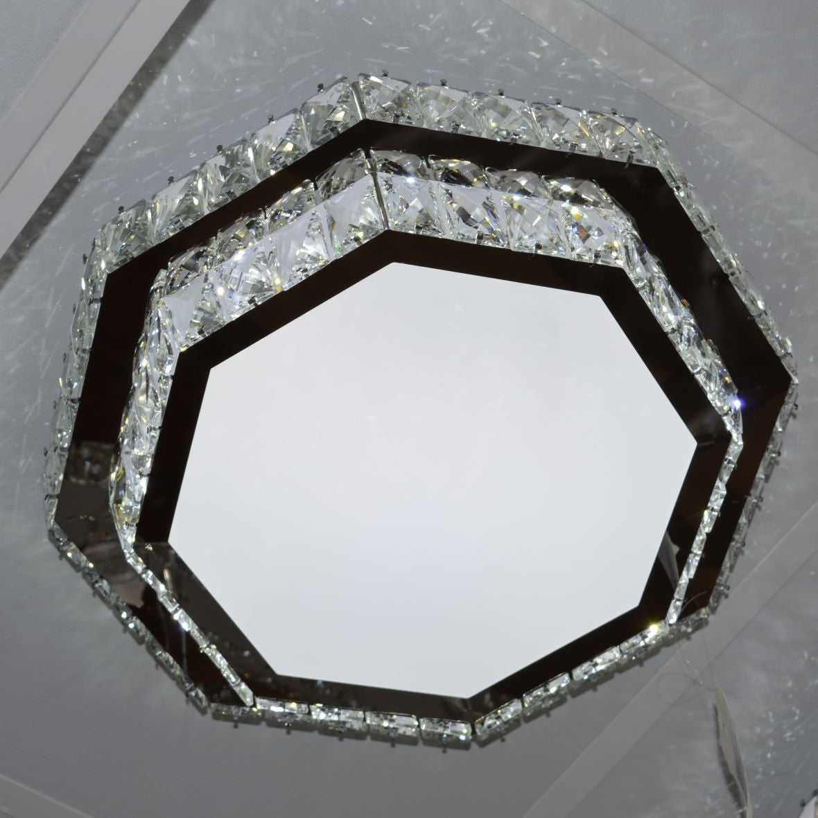 Hexagonal Crystallic Flush Mount Ceiling Light-Colour Changing Dimmable with Remote Control-7558-400 &amp; 500-Chrome