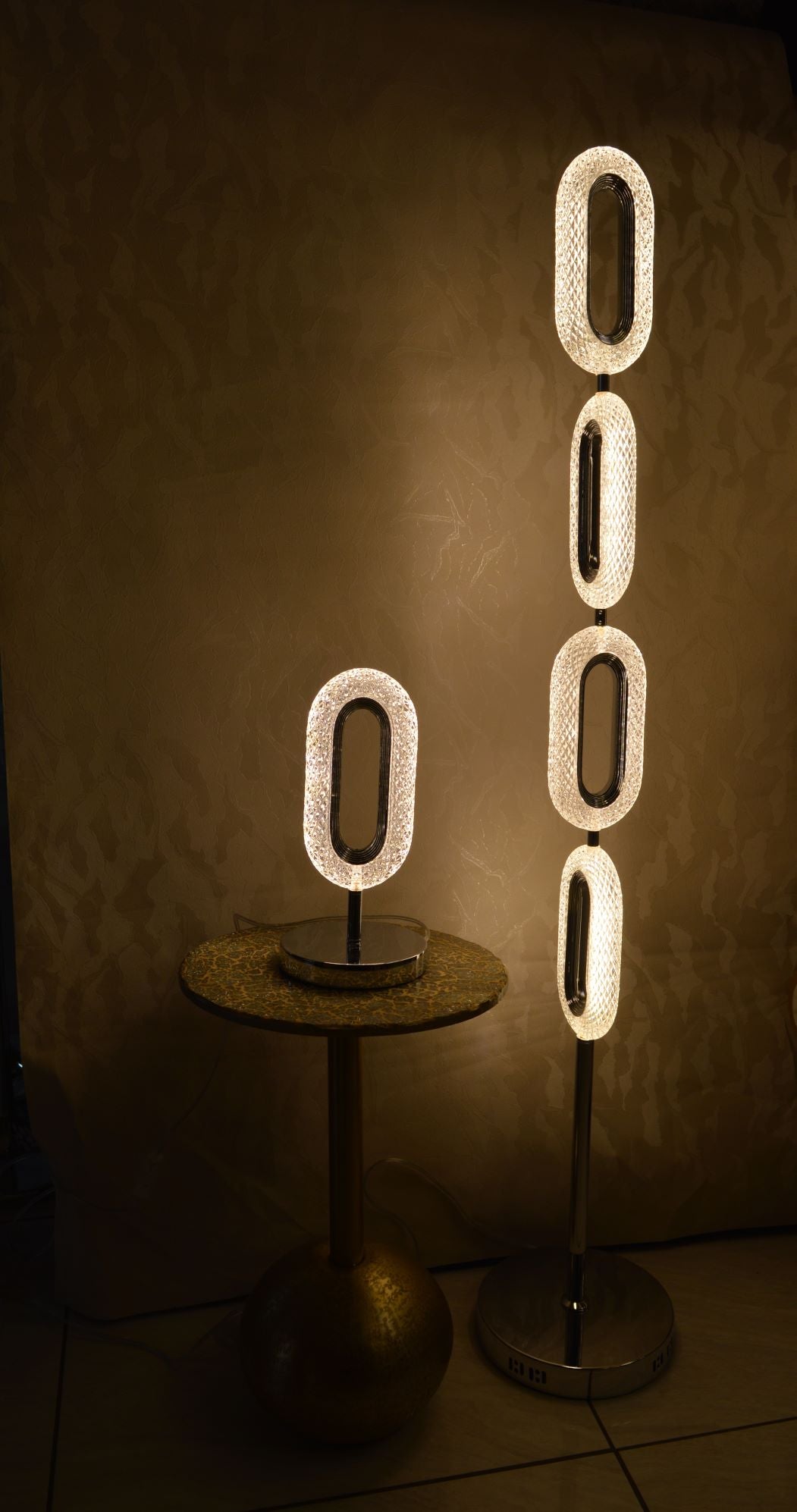 Crystallic Oval Shape Beautiful Warm LED Free Standing Lamps with matching table lamps & Wall Lights-MB2179Chrome & Gold