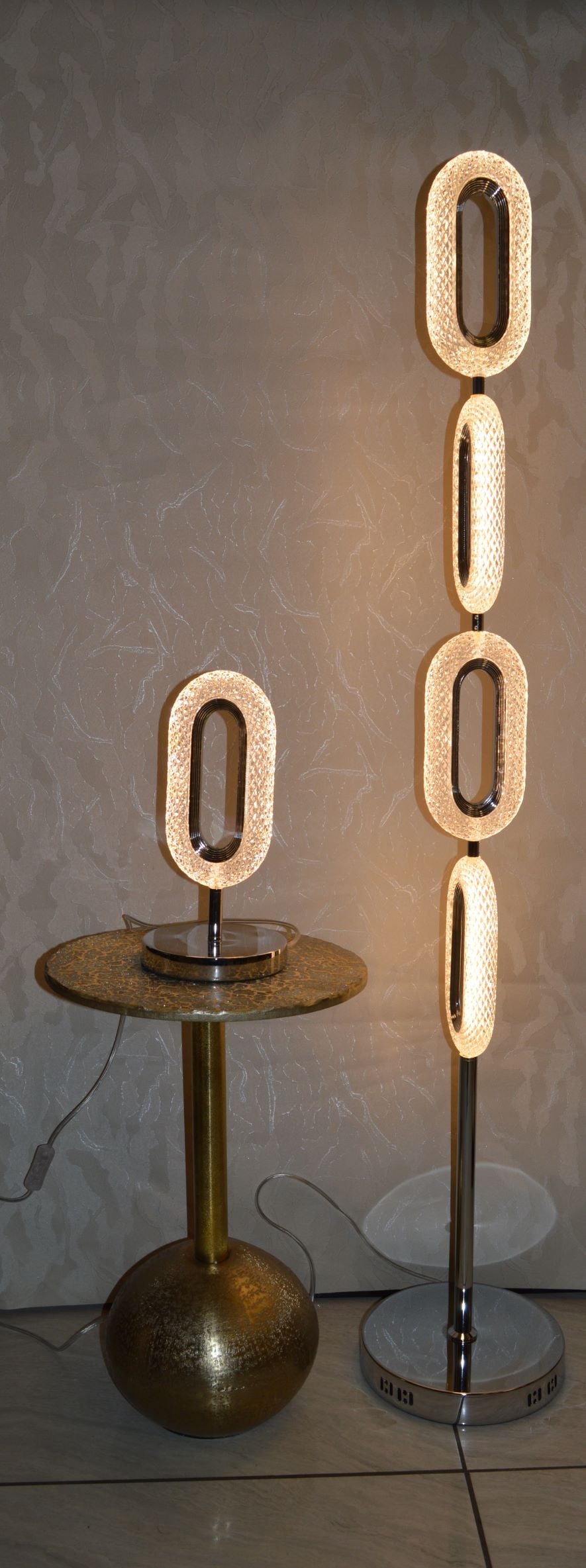 Crystallic Oval Shape Beautiful Warm LED Free Standing Lamps with matching table lamps & Wall Lights-MB2179Chrome & Gold