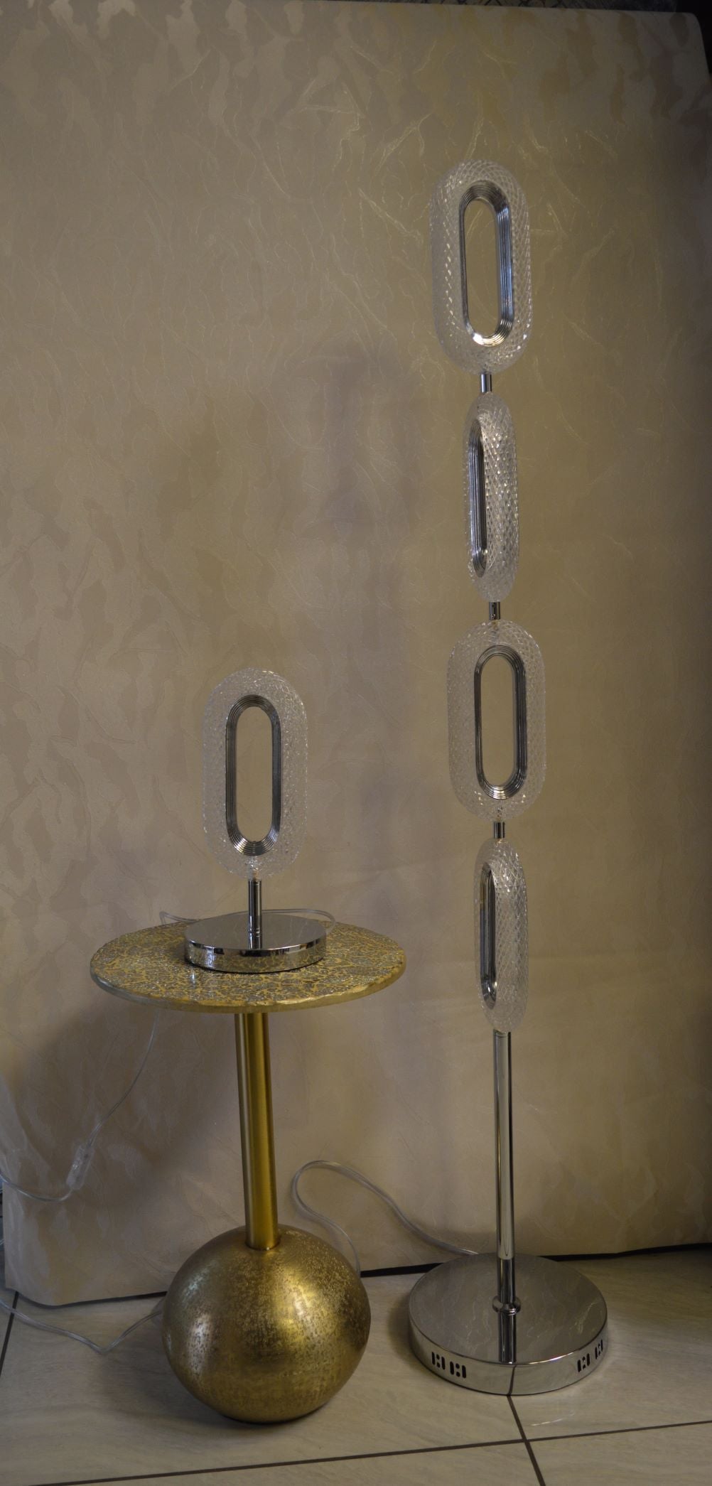 Crystallic Oval Shape Beautiful Warm LED Wall Lights with matching Free Standing Lamps & table lamps -MB2179Chrome & Gold