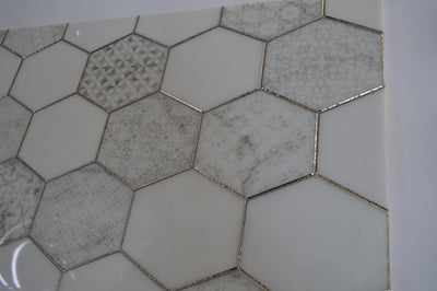 Porcleain Decor Tiles in HEX Greyscale | 1 sheet 60 x 30 cm | 6 tiles 1 sqm