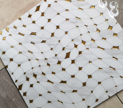 Gold & White Porcelain Decor Tile