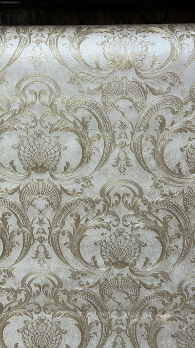 Cream & Gold Swirl Luxury Wallpapers-MC11003-15mtr Length and 1mtr Width-Equal to Normal 3Rolls