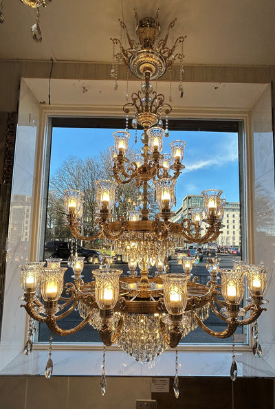 Large Grand Traditional Crystal Chandelier Gold with matching different size lights-Y8098-16+10+6