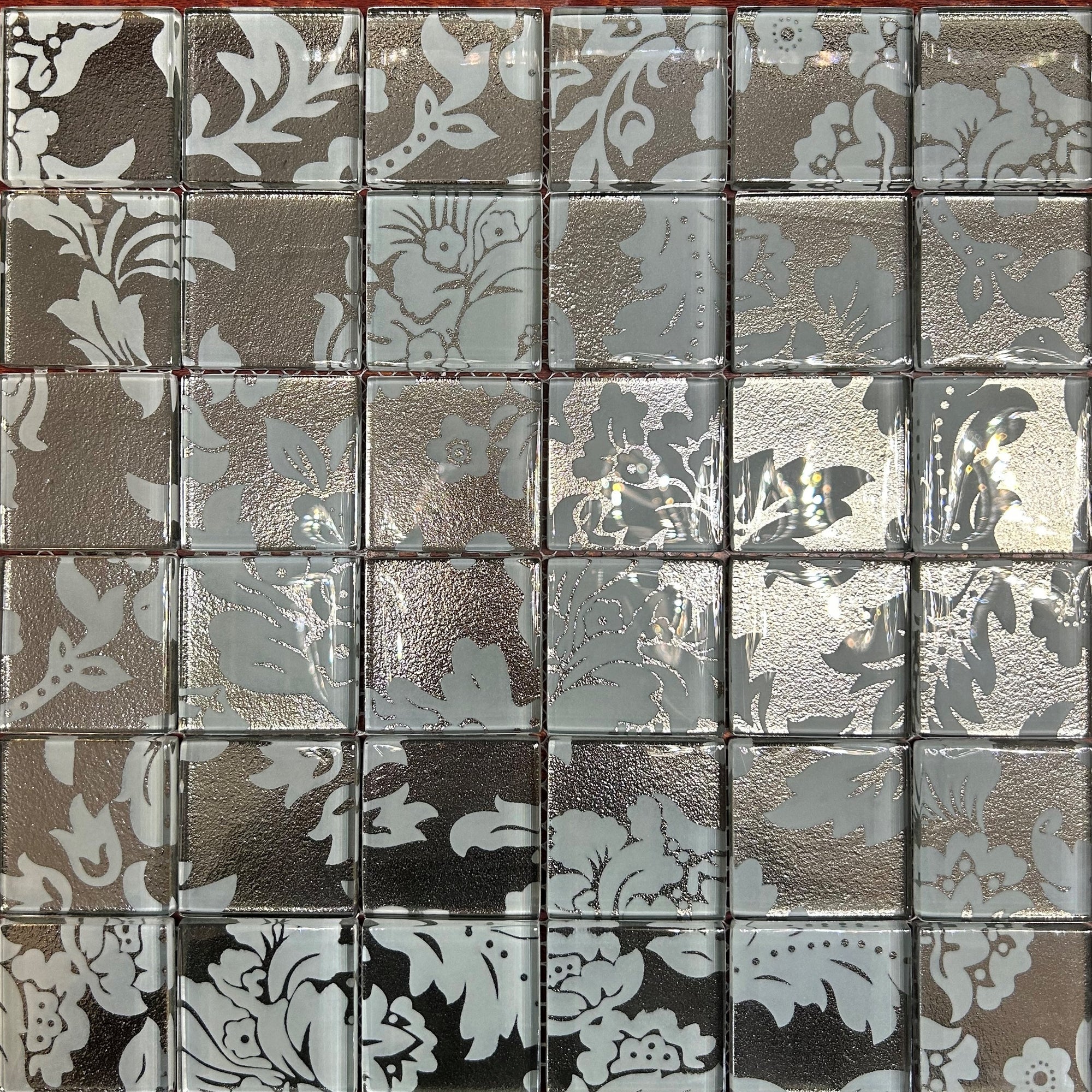 Silver & Grey Leaf Glass Mosaic Tile-300*300*8mm-11sheets-1m2