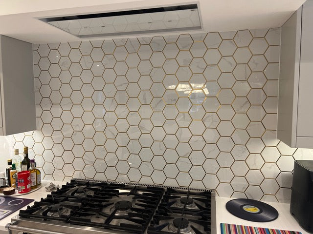 Hexagonal Gold and White Elegant Porcelain Mosaic Tiles-220*380*8mm-11sheets-1m2-HEX-POR04