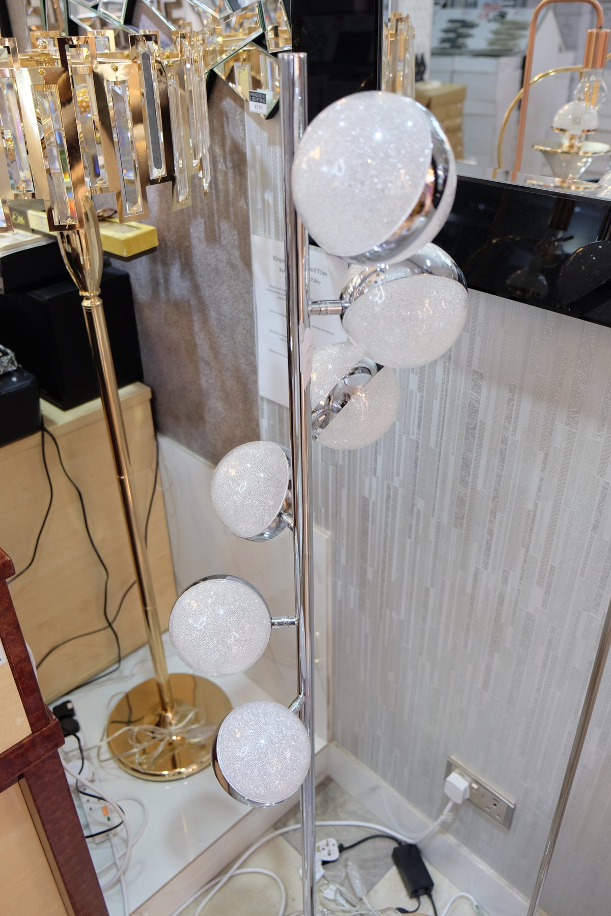 Crystallic 6x bowls & metal stand [LF3019-6] in Silver & Gold-Free standing Floor/Table Lamps