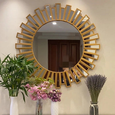 Starburst Brush Gold Round Decorative Wall Mirror-GS-MF0307-90*90*2cm