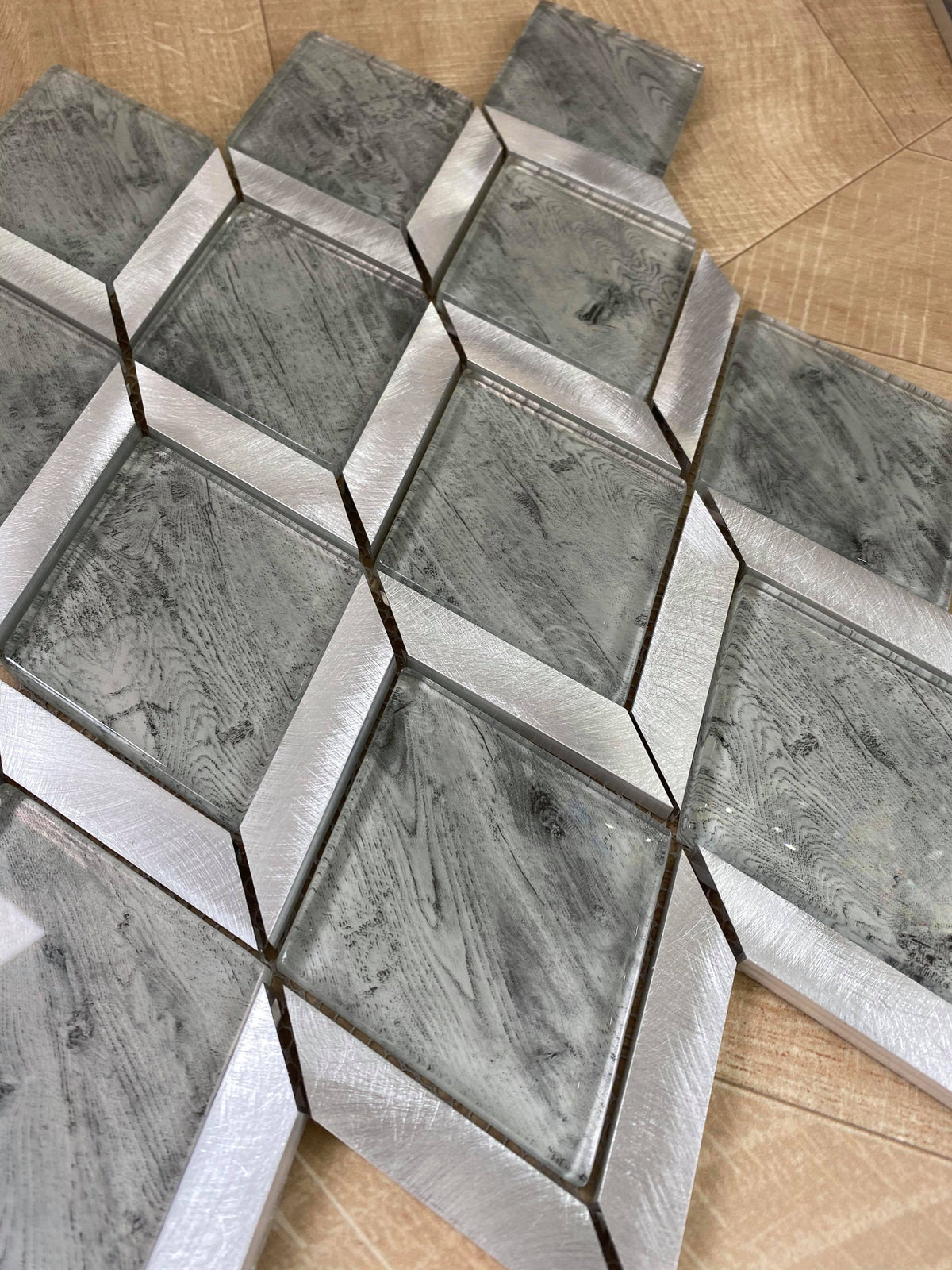 Light Grey Rhombus Mosaic Tile-330 x 255 x 8 mm-12sheets-1m2-RE-GL01