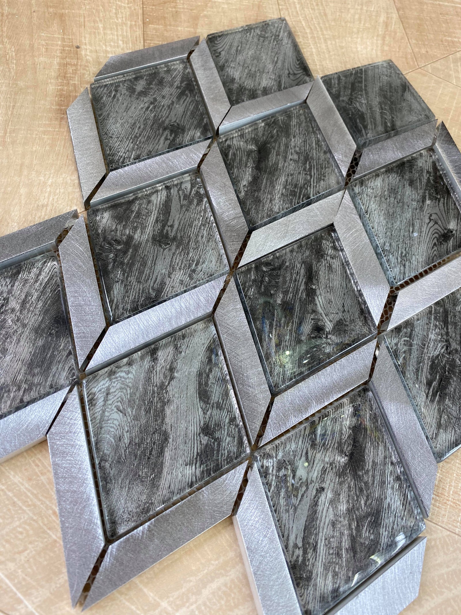 Dark Grey Rhombus Mosaic Tile-330 x 255 x 8 mm-12sheets-1m2-RE-GL01-2