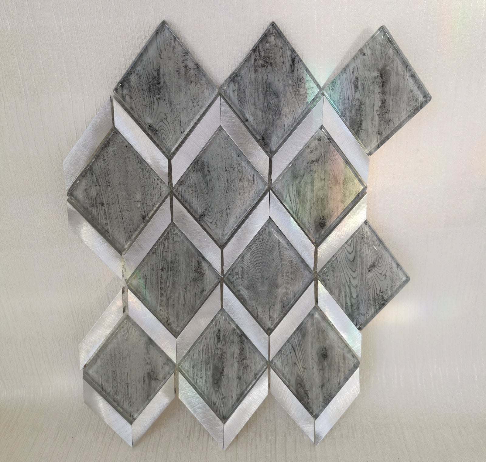 Light Grey Rhombus Mosaic Tile-330 x 255 x 8 mm-12sheets-1m2-RE-GL01