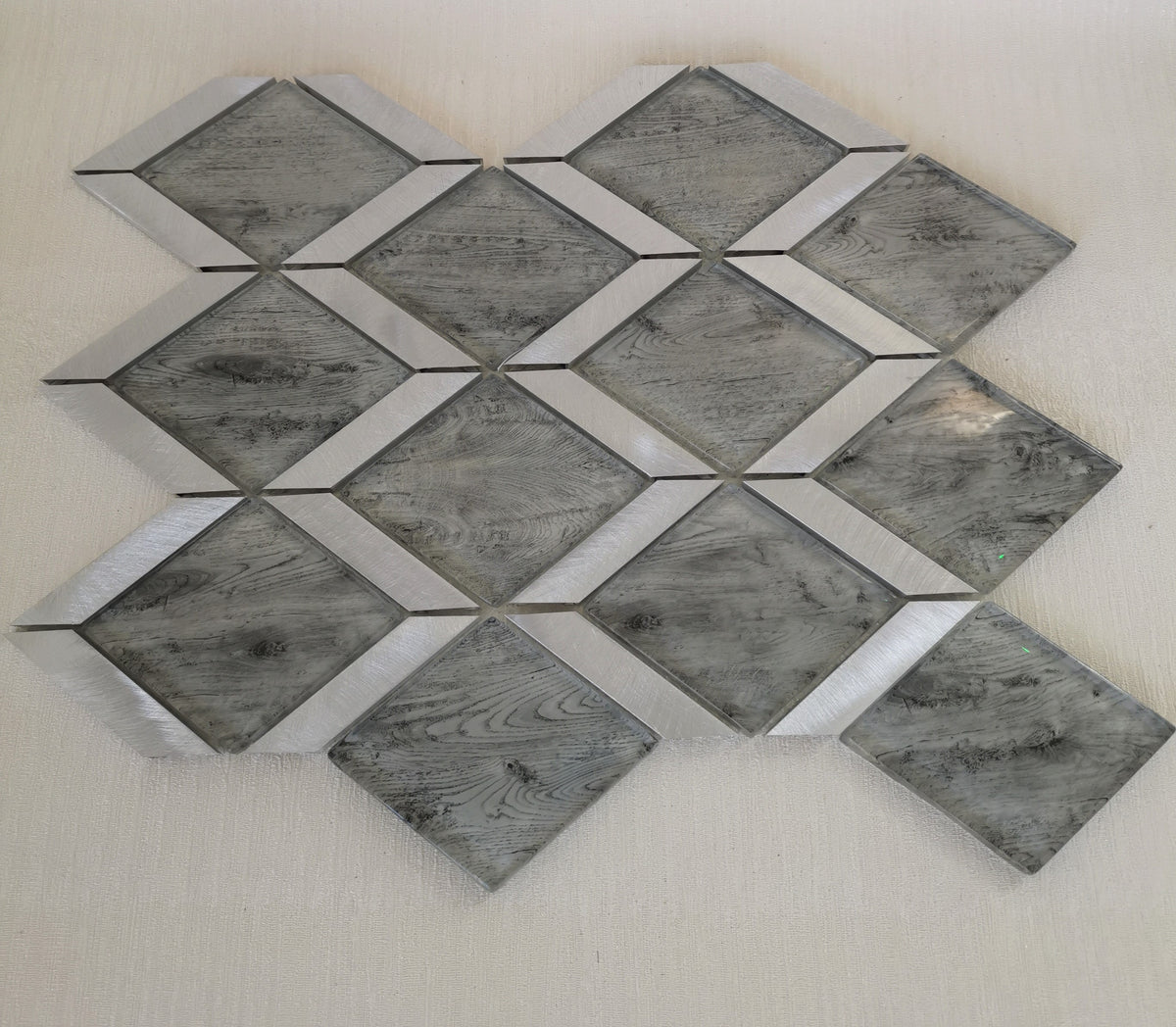 Light Grey Rhombus Mosaic Tile-330 x 255 x 8 mm-12sheets-1m2-RE-GL01