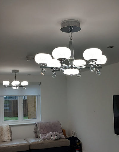 Suspended ceiling 3-shades silver / gold 6 x crystallic bowls light