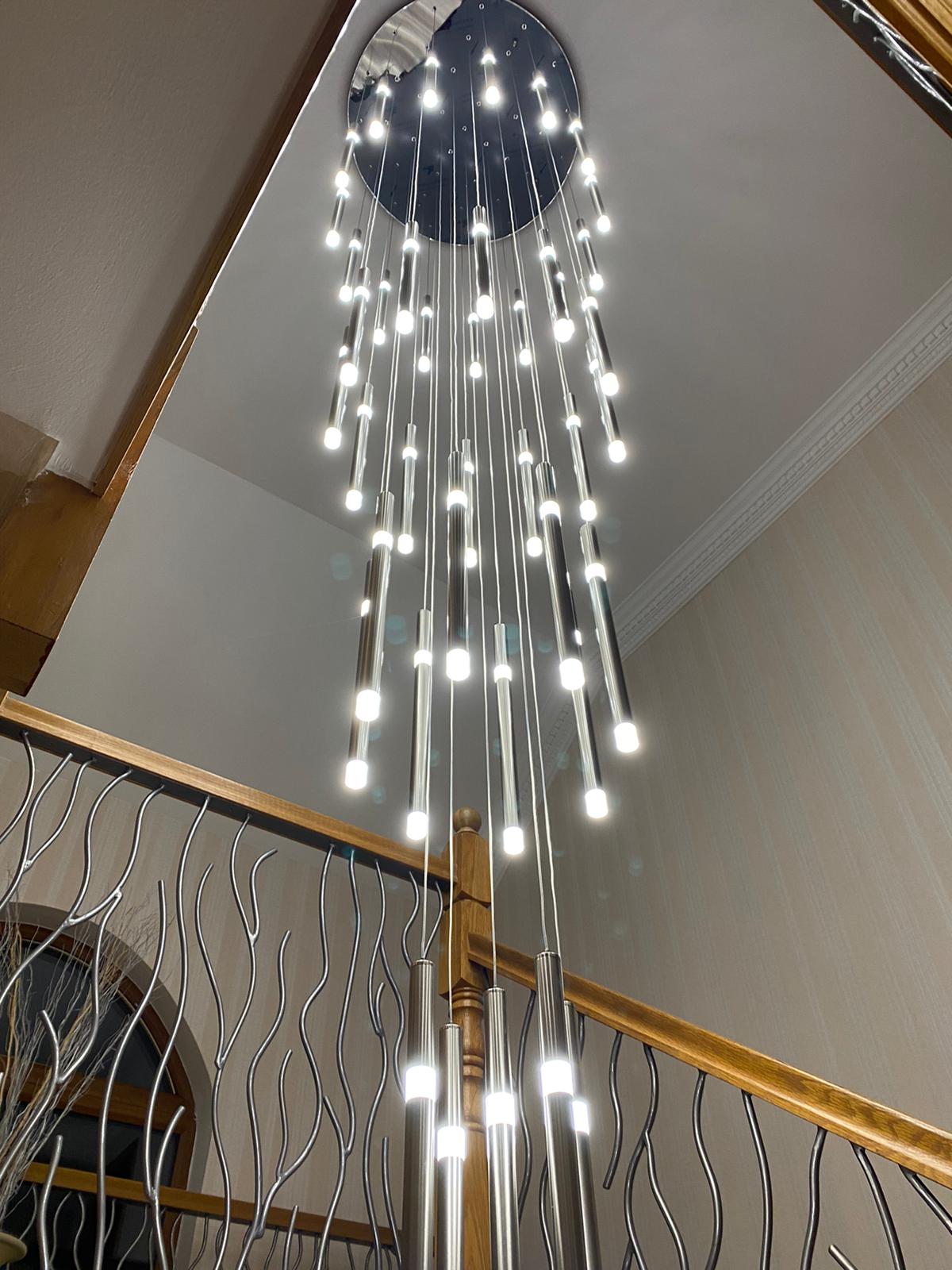 Long Drop Metallic Bars LED Incorporated Stair Pendant Lighting Chandelier-6139-10tubes, 12tubes 30 & 40tubes