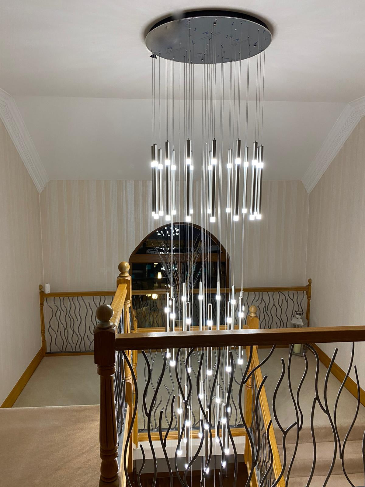 Long Drop Metallic Bars LED Incorporated Stair Pendant Lighting Chandelier-6139-10tubes, 12tubes 30 & 40tubes
