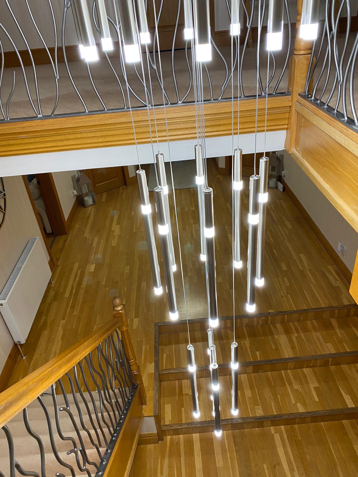 Long Drop Metallic Bars LED Incorporated Stair Pendant Lighting Chandelier-6139-10tubes, 12tubes 30 & 40tubes