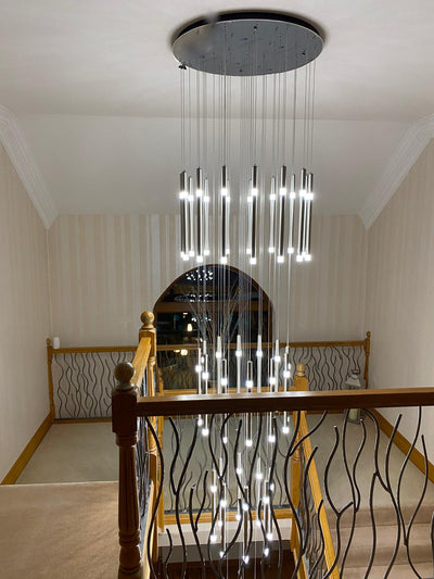 Long Drop Metallic Bars LED Incorporated Stair Pendant Lighting Chandelier-6139-10tubes, 12tubes 30 & 40tubes