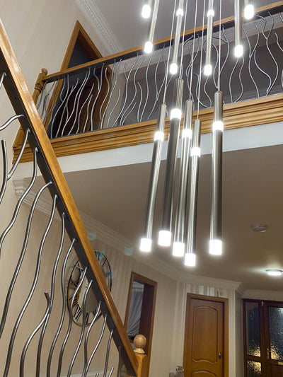 Long Drop Metallic Bars LED Incorporated Stair Pendant Lighting Chandelier-6139-10tubes, 12tubes 30 & 40tubes