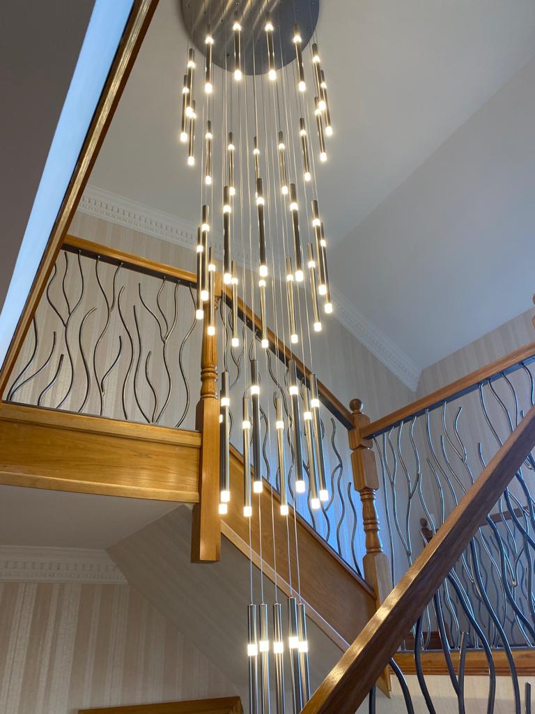 Long Drop Metallic Bars LED Incorporated Stair Pendant Lighting Chandelier-6139-10tubes, 12tubes 30 & 40tubes